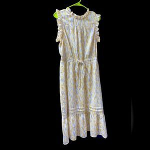 Pinch Women’s MIDI Dress Sz M Yellow White Ruffle Modern Prairie Style